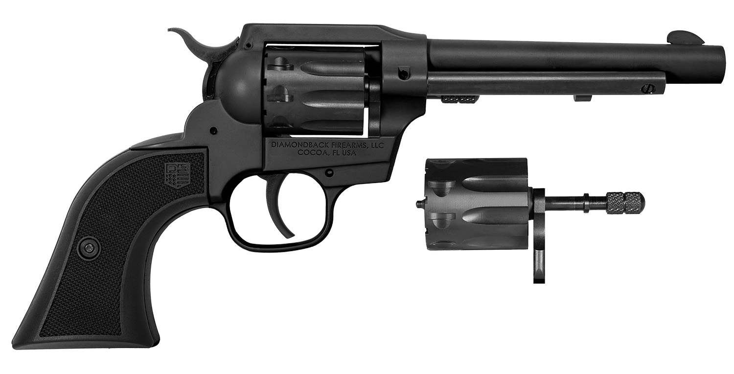 Diamondback DB053CA001 Sidekick  22 LR/22 Mag 9 Shot, 5.50" Black Cerakote Steel Barrel & Cylinder, Black Cerakote Zinc Alloy Frame, Black Checkered GFN Grip, Exposed Hammer, Hammer Safety