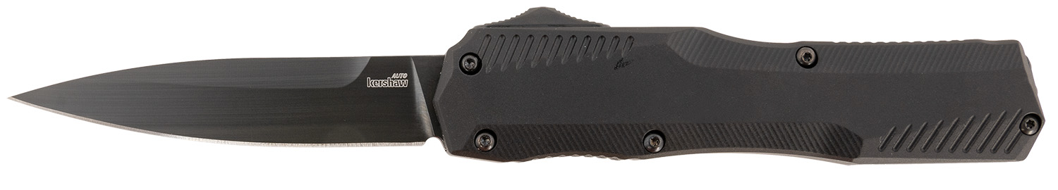 Kershaw 9000Black Livewire Automatic 3.30" OTF Spear Point Plain Black DLC CPM MagnaCut Steel Blade, Black Anodized Alum