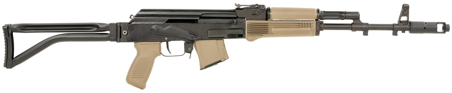 Arsenal SAM7SF-84EFDEM SAM7SF 84E 7.62x39mm 16.33 10+1, Black Rec, Folding Stock, FDE Polymer Grip/Handguard, Muzzle Brake, Ambi Safety, Adj. Sights, Enhanced FCG