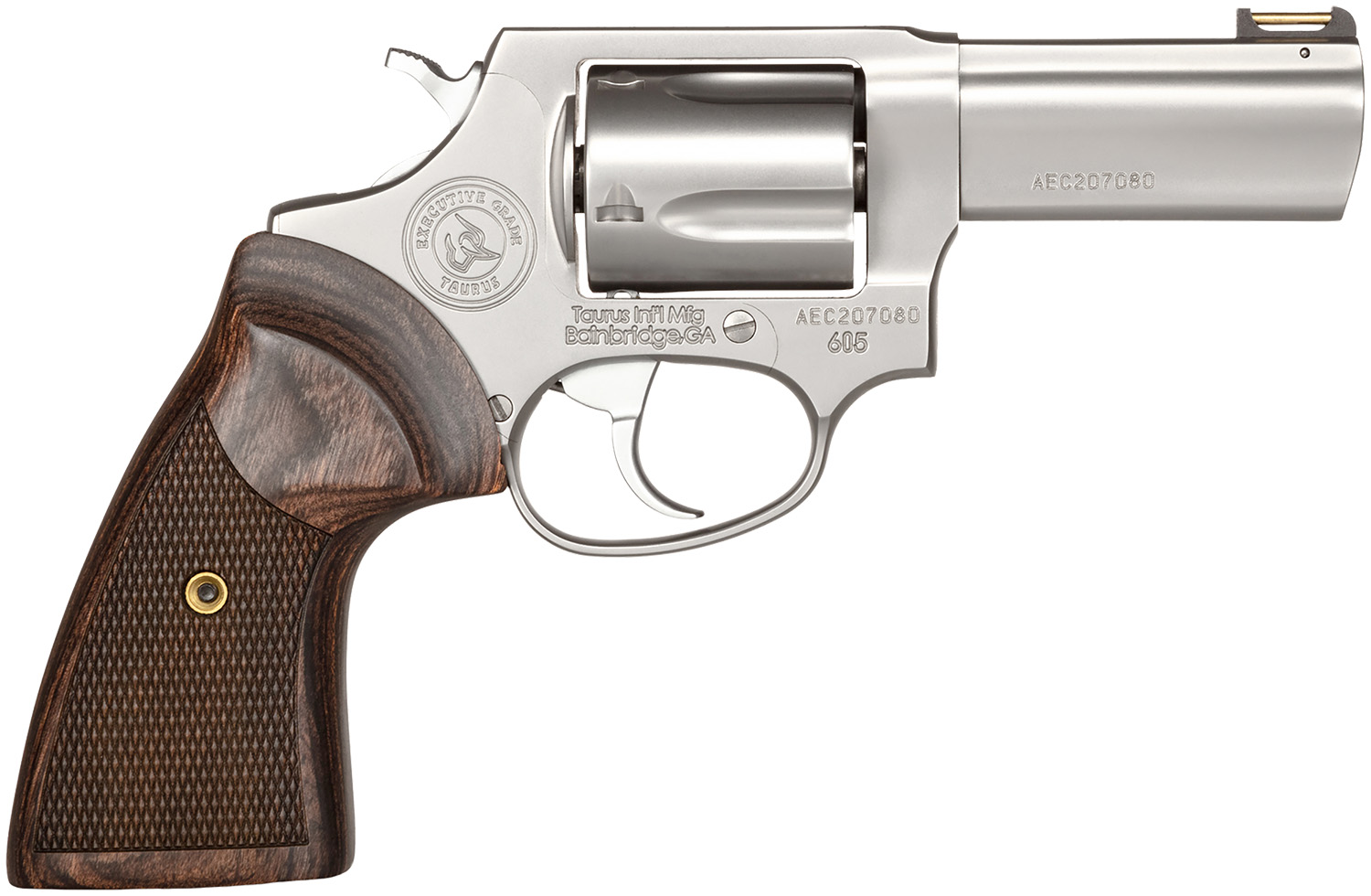 Taurus 2-605EX39 605 Executive Grade 357 Mag/38 Special +P 5 Shot 3" Polished Stainless Steel Barrel, Cylinder & Frame, Brass Rod Front/Fixed Rear Sights, Altamont Wood Grip, Includes Nanuk Case