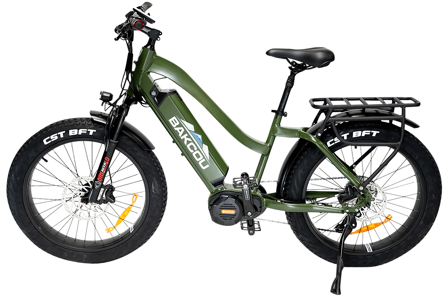 Bakcou E-bikes B-Mst24-G-B21 Mule St 24 Matte Army Green 18" W/Stand Over Height Of 29.50" Frame, Shimano Alivio Hill-Cl