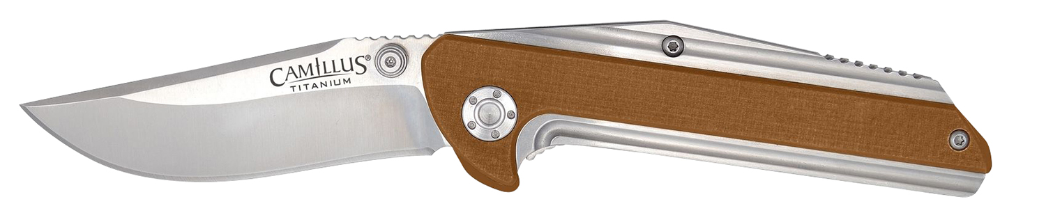 Camillus SEVENS Folding Knife Plain Edge Brown and Silver G10/Stainless-img-0