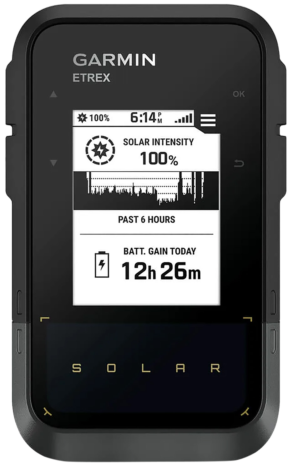 Garmin 0100278200 eTrex Solar GPS/Smart Features, 28MB Memory Black 2.20 Transflective/Monochrome Display, Compatible w/Garmin Explore App