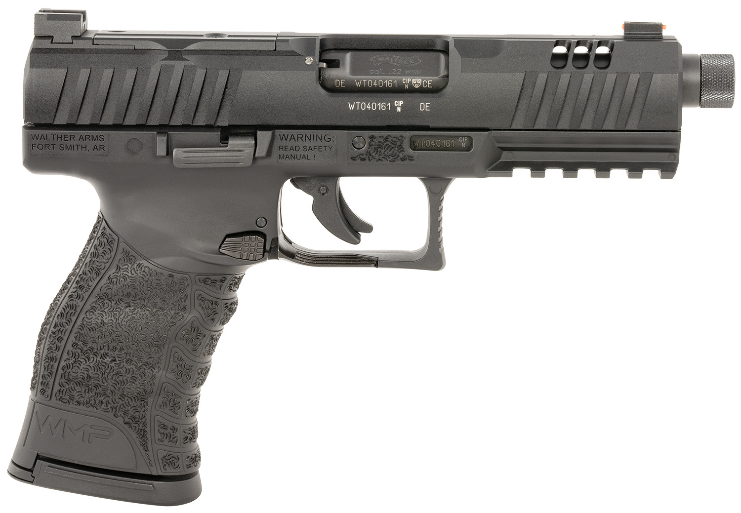 Walther Arms 5220301 WMP  22 Mag 15+1 4.90" Black Steel Threaded Barrel, Black Optic Ready/Serrated Slide, Black Polymer Frame w/Picatinny Rail, Textured Polymer Grip