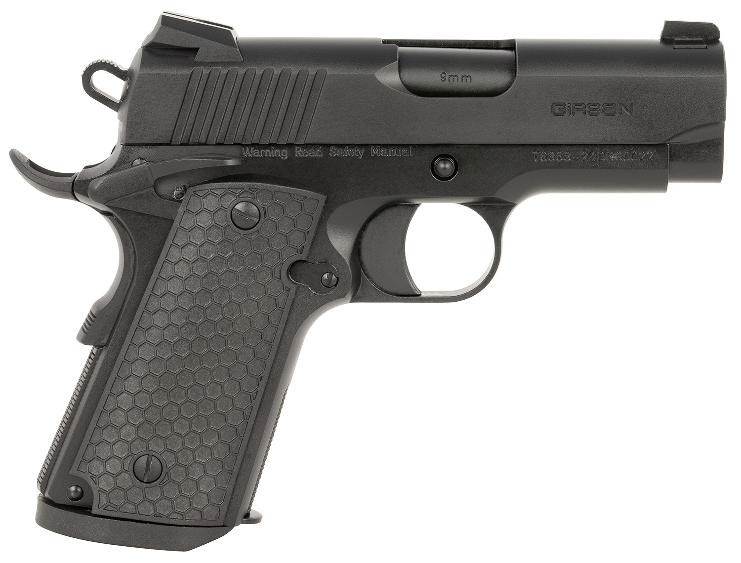 Girsan 392065 MC1911 SC Untouchable Sub-Compact Frame 9mm Luger 7+1 3.40 Black Steel Barrel, Black Serrated Steel Slide & Frame w/Beavertail, Black Polymer Grip