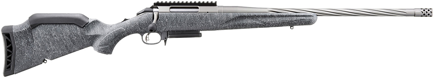 Ruger 46902 American Gen 2 308 Win 3+1, 20 Gun Metal Gray Cerakote Spiral Threaded Barrel, Gun Metal Gray Cerakote Receiver w/Picatinny Rail, Gray Splatter Adjustable Synthetic Stock