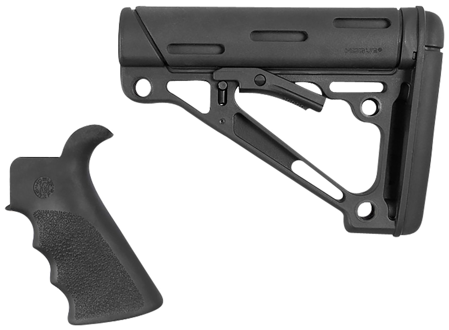 Hogue 15055 Overmolded Combo Kit Black Synthetic With Rubber Overmold, Collapsible Stock, Beavertail Grip With Finger Gr