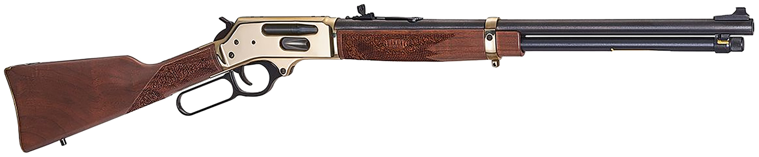 Henry H024360BH Side Gate  Full Size 360 Buckhammer 5+1 20 Blued Steel Barrel, Brass Polished Drilled & Tapped Brass Receiver, Fixed American Walnut Stock, Right Hand