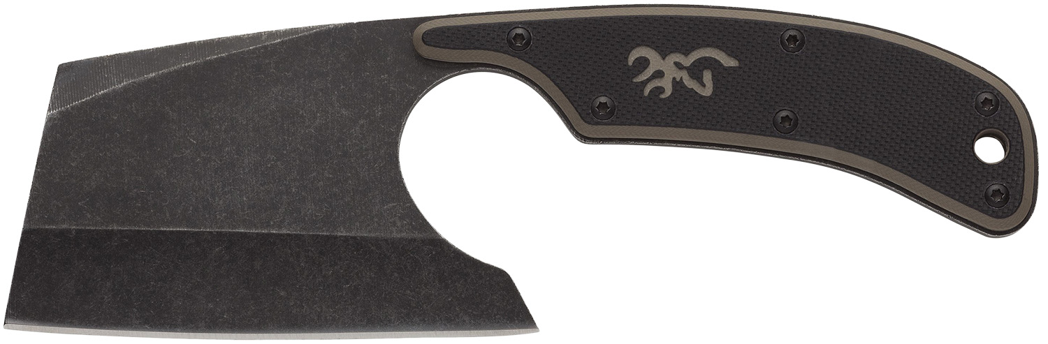 Browning 3220322 Cutoff Camp 2.50 Fixed Cleaver Plain Black Black Oxide Stonewashed 9Cr14MoV SS Blade, Black/Tan G10 Handle