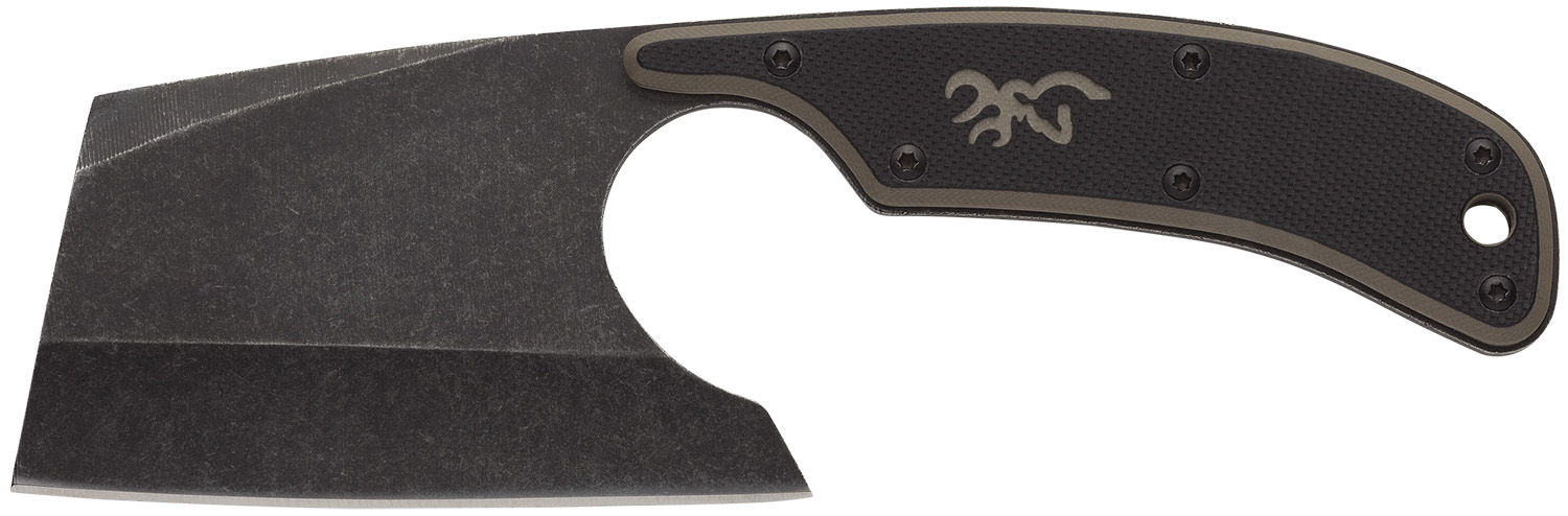 Browning 3220322B Cutoff Camp Boxed 2.50 Fixed Cleaver Plain Black Black Oxide Stonewashed 9Cr14MoV SS Blade, Black/Tan G10 Handle