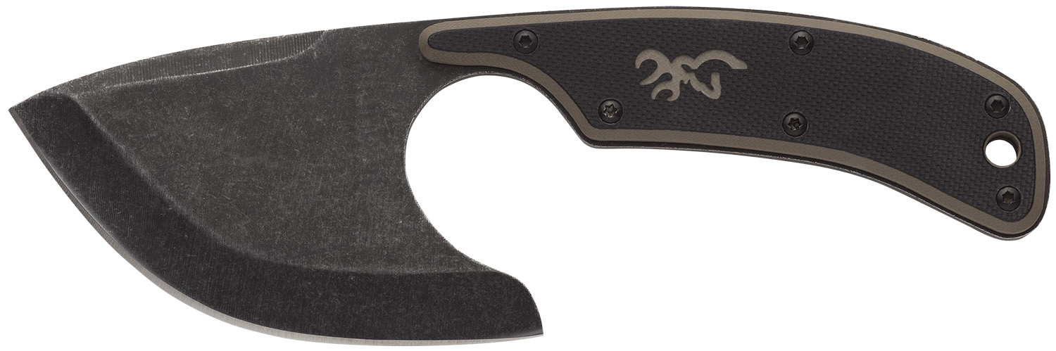 Browning 3220323 Cutoff 2.50" Fixed Skinner Plain Black Black Oxide Stonewashed 9Cr14MoV SS Blade, Black/Tan G10 Handle