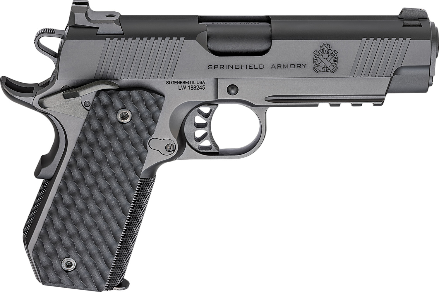 Springfield Armory PC9124LR-CC 1911 TRP Carry Frame 45 ACP 7+1 4.25" Black Match Grade Barrel, Black Cerakote Serrated Carbon Steel Slide & Aluminum Frame w/Beavertail & Picatinny Rail, VZ Hydra G10 Grip