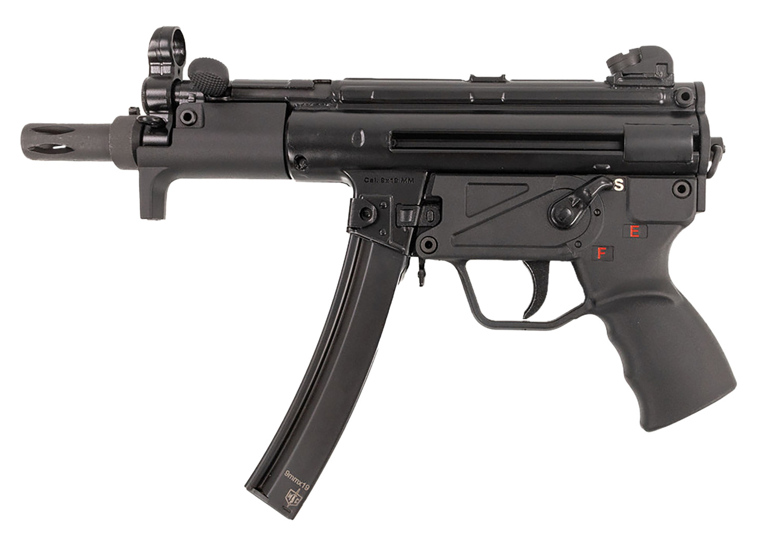 Military Armament Corp MAC 5K 9mm Pistol 5.8 in. 30+1 - Proven Roller-Delayed MP5K Platform 4 MAC 5K 9mm pistol right side view with 30 round magazine and flash hider