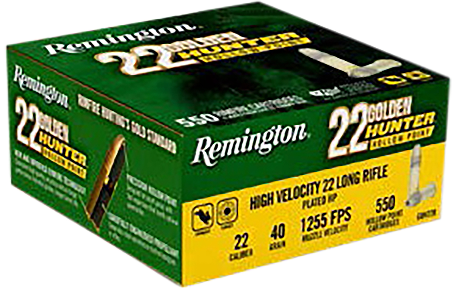 Remington R21253 Golden Hunter 22LR 40gr Hollow Point 550 Rounds - Remington - PLATED HOLLOW POINT