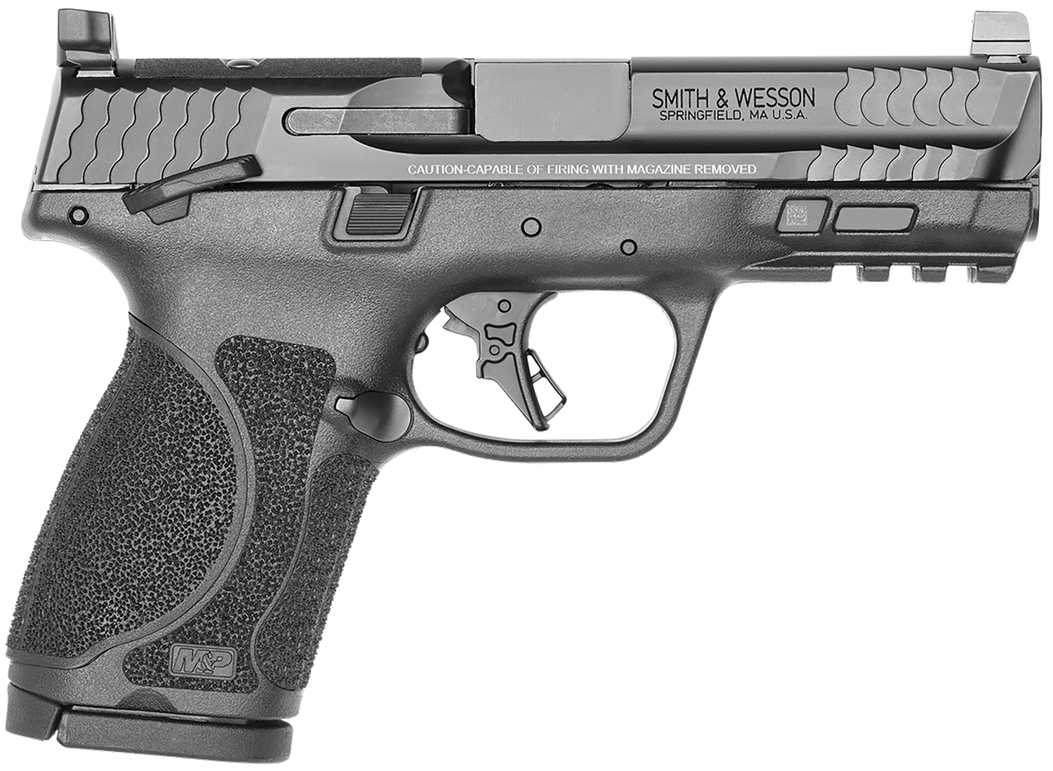 Smith & Wesson 14099 M&P M2.0 *MA Compliant Compact 9mm Luger 10+1 4" Black Armornite Stainless Steel Barrel, Black Cerakote Optic Cut/Serrated Stainless Steel Slide & Polymer Frame w/Picatinny Rail