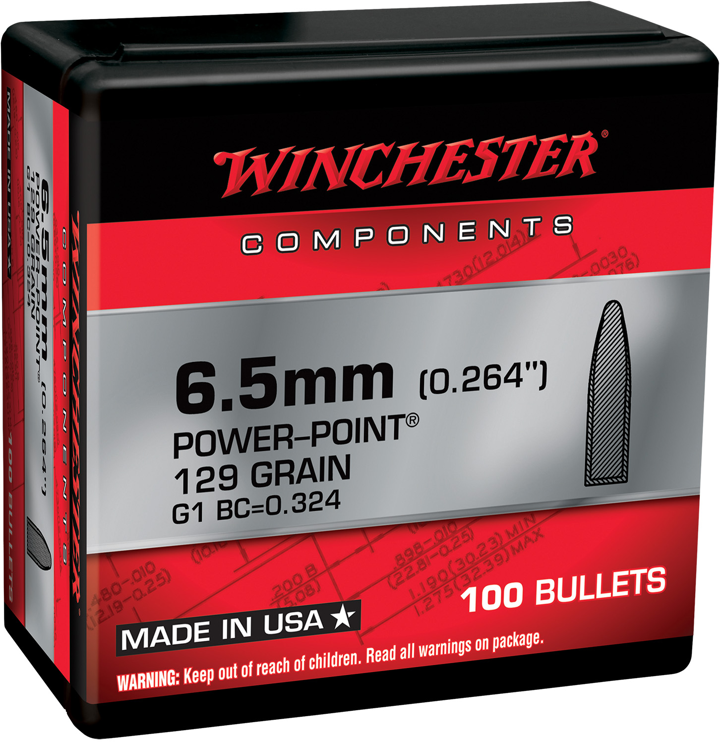 Winchester Ammo WB65PP129X Power-Point 6.5Creedmoor 129gr 100 Per Box/10