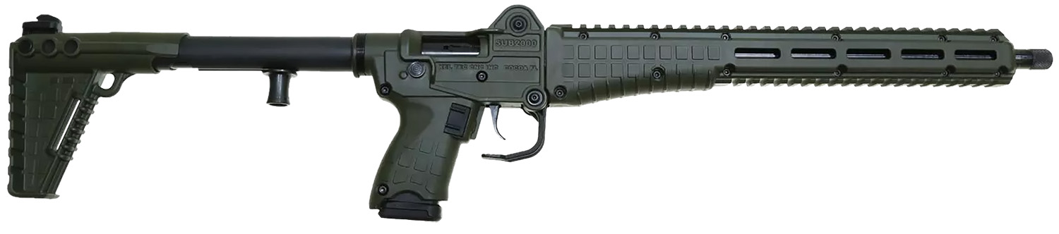 Kel-Tec SUB2K9GLKGRN10 SUB2000 Gen3 9mm Luger 10+1 16.15" Black Steel Threaded Barrel, Green Picatinny Rail Aluminum Receiver, M-LOK Slots Handguard, Green Synthetic Folding Stock, Black Polymer Grip
