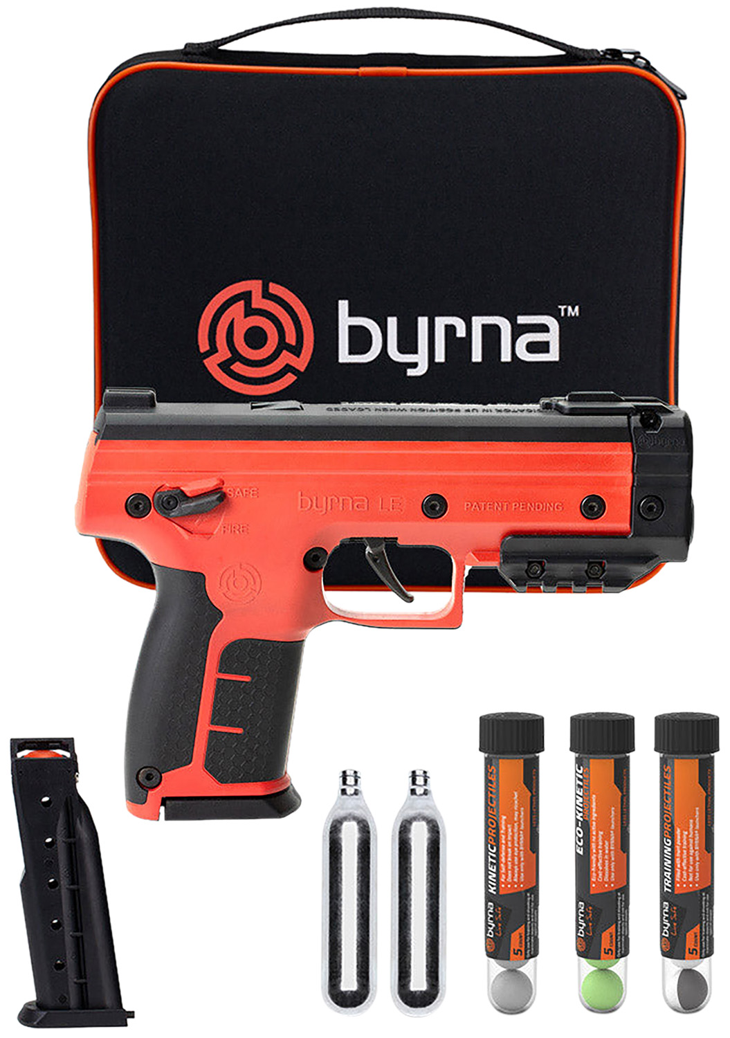 Byrna Technologies LK683001ORNKINETIC Byrna Le Kinetic Kit Co2 .68 5Rd Black Rubber Grips