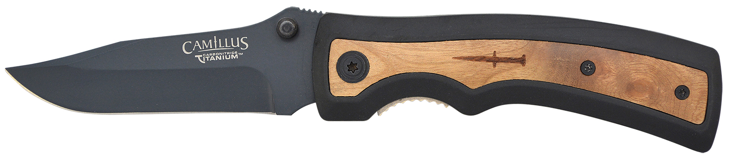 Camillus 19076-001 Slick 3" Folding Knife, AUS-8A Blade, Black/Wood Handle