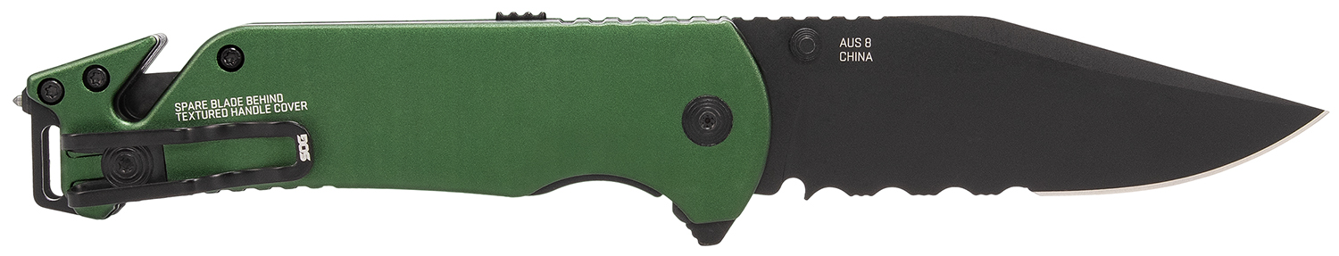 S.O.G SOG11520157 Escape ATK 2.0 EDC 3.40" Folding Clip Point Part Serrated Black Hardcased AUS-8A SS Blade, 4.60" Green