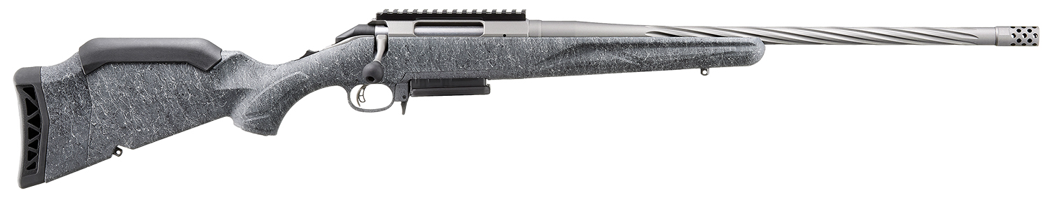 Ruger 46917 American II  Full Size 7mm PRC 3+1 20" Cobalt Cerakote Spiral Fluted Threaded Barrel & Alloy Steel Receiver w/Picatinny Rail, Gray Splatter Adj LOP Synthetic Stock