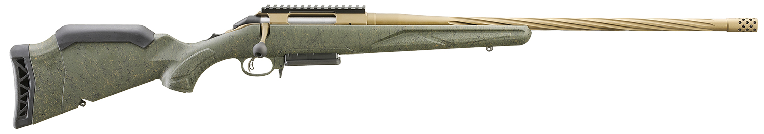 Ruger 46945 American II Predator 300 Win Mag 3+1 22" Burnt Bronze Cerakote Spiral Fluted Threaded Barrel & Alloy Steel Receiver w/Picatinny Rail, Green Splatter Adj LOP Synthetic Stock