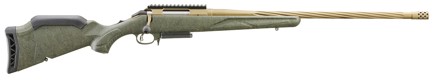 Ruger 46947 American II Predator Full Size 7mm PRC 3+1 22" Burnt Bronze Cerakote Spiral Fluted Threaded Barrel & Alloy Steel Receiver w/Picatinny Rail, Green Splatter Adj LOP Synthetic Stock