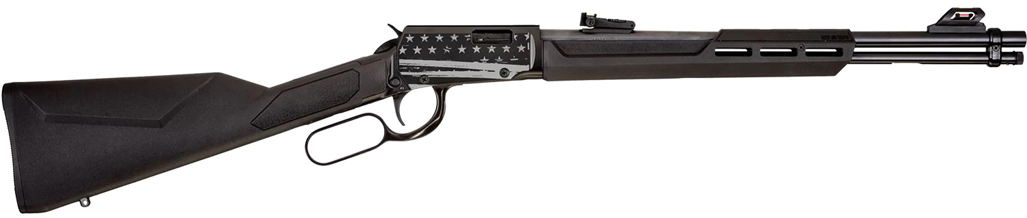 Rossi Rio Bravo 22LR 18" Rifle - 15+1 Black Synthetic, Distressed Flag Engraving