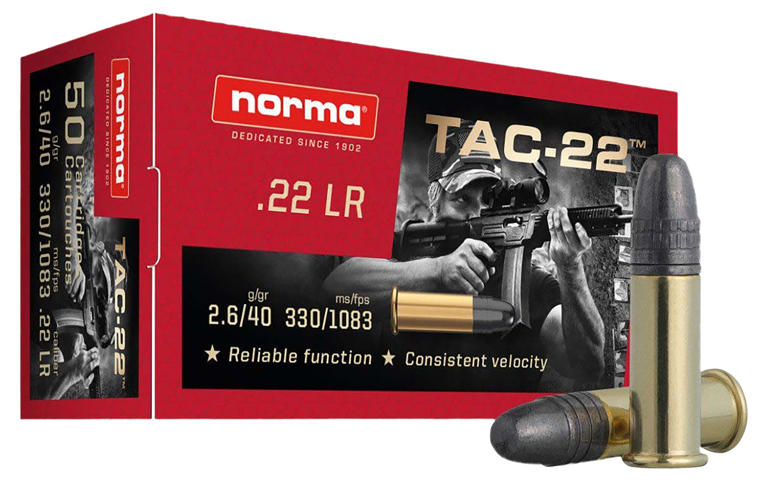 Norma TAC-22 Rimfire Ammunition .22 LR 40gr LRN 1083 fps 50/ct