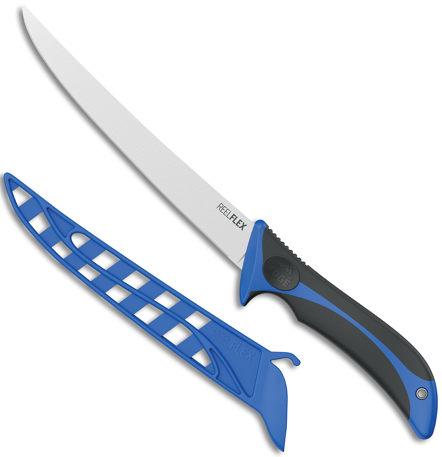 Outdoor Edge RF75C ReelFlex  7.50 Fixed Fillet Plain Satin 4116 SS Blade, Blue/Black TPR Handle