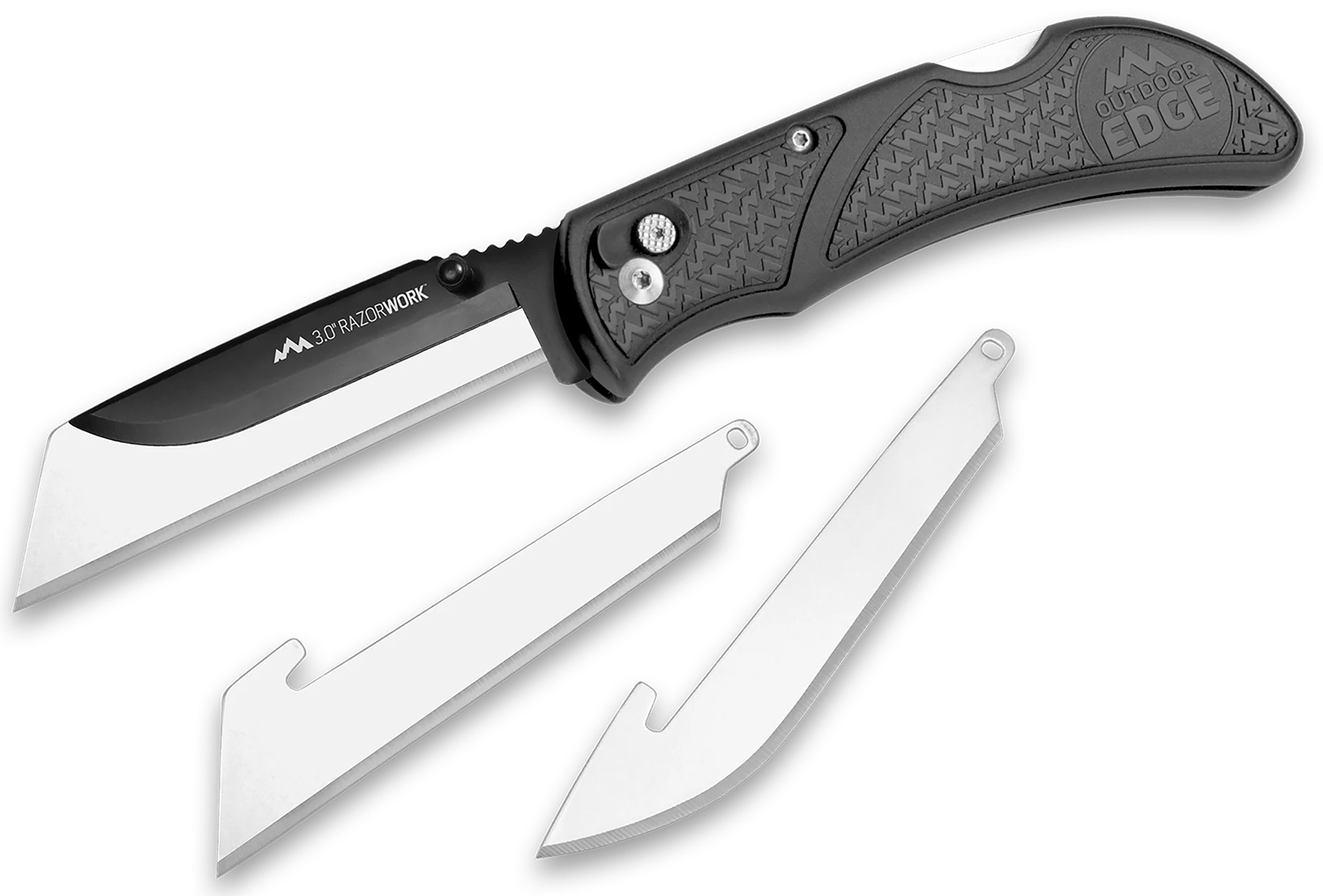 Outdoor Edge RW3060C RazorWork 3" Folding Drop Point/Utility Plain/Gut Hook Black Satin 420J2 SS Blade, Gray Nonslip Gra