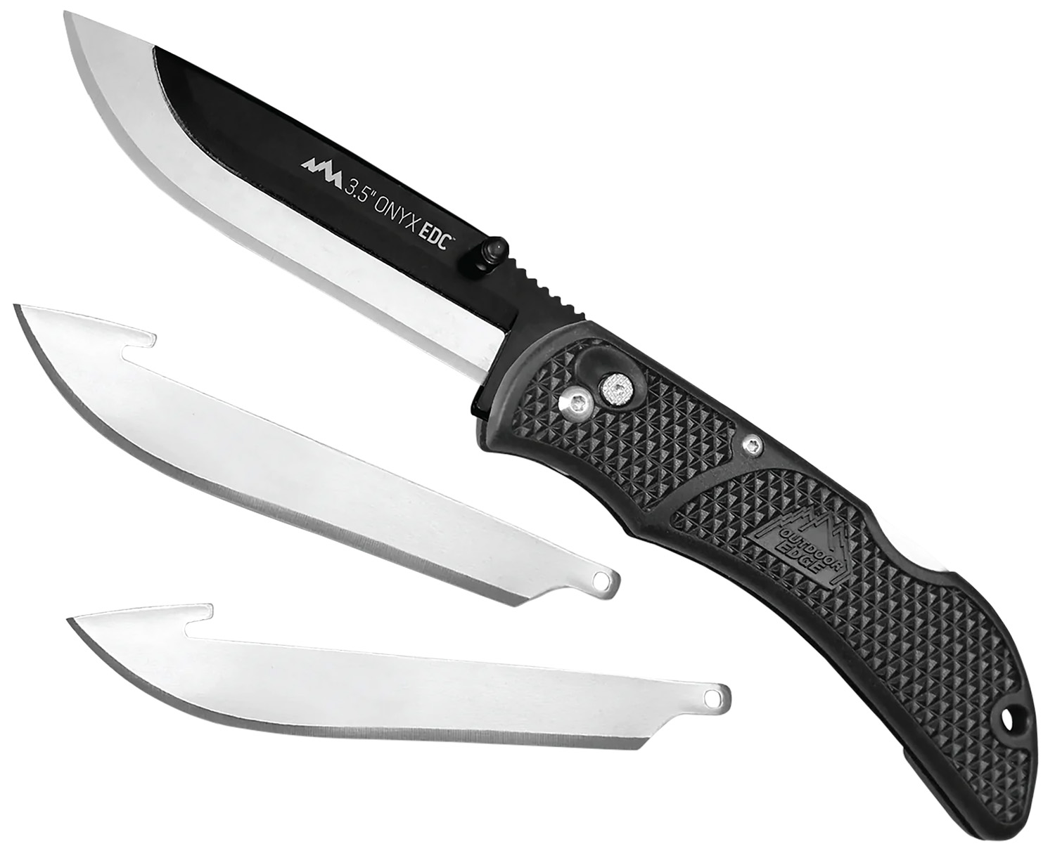 Outdoor Edge OX10C Onyx  3 Blades, 3.50 Folding Drop Point Plain Satin/Black Oxide 420J2 SS Blade, 4.50 Black Textured Grivory Handle