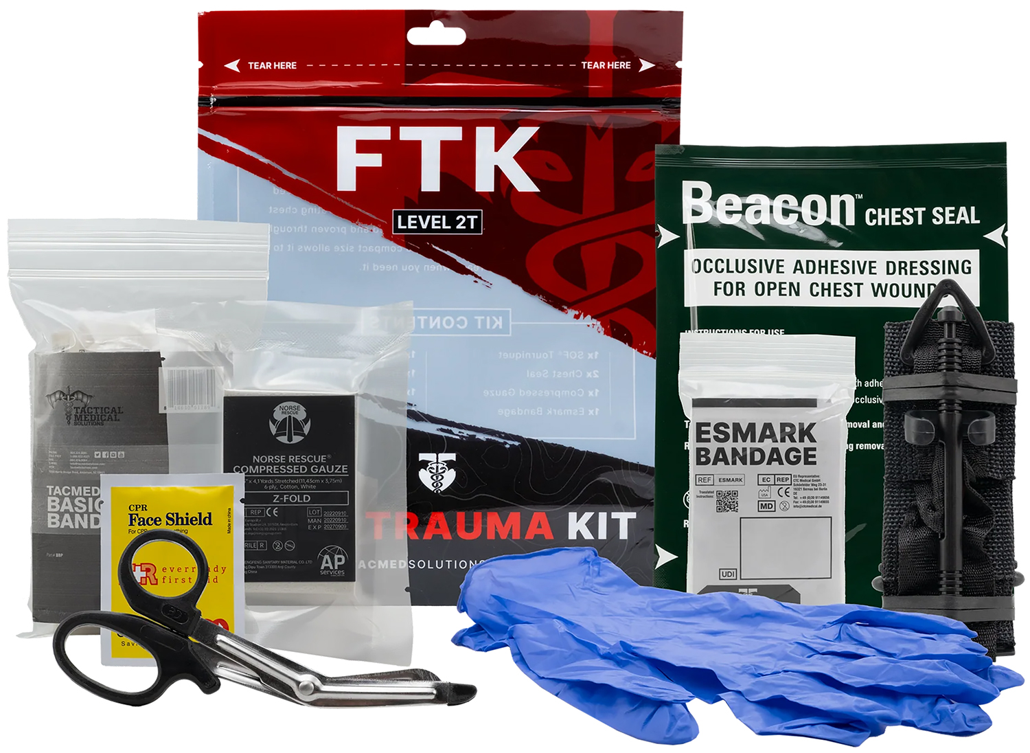 Field Trauma Kit Level 2T: 10x8.13x3.5 Inches, 0.8lbs - Includes SOF Tourniquet, Chest Seal, Esmark Bandage