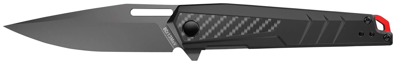 Real Avid AVRAV5 RAV--5 3.40" Folding Drop Point Plain Titanium 8Cr13MoV SS Blade, Black Textured Aluminum/Carbon Fiber 