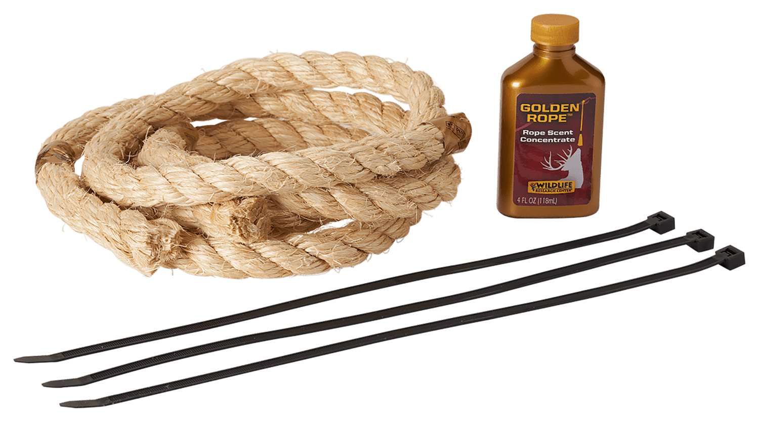 Golden Rope Scent Kit: 3-30 Natural Fiber Ropes, 4oz Concentrate, Cable Ties - Wildlife Research 396