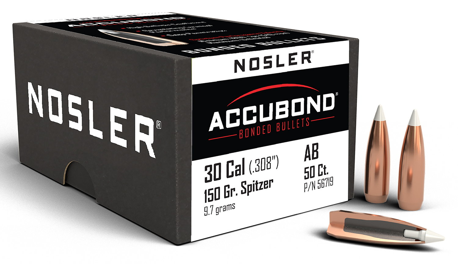 Nosler AccuBond 56719 30 Caliber 150 Grain Spitzer Point 50 Count - Nosler - 30 Caliber