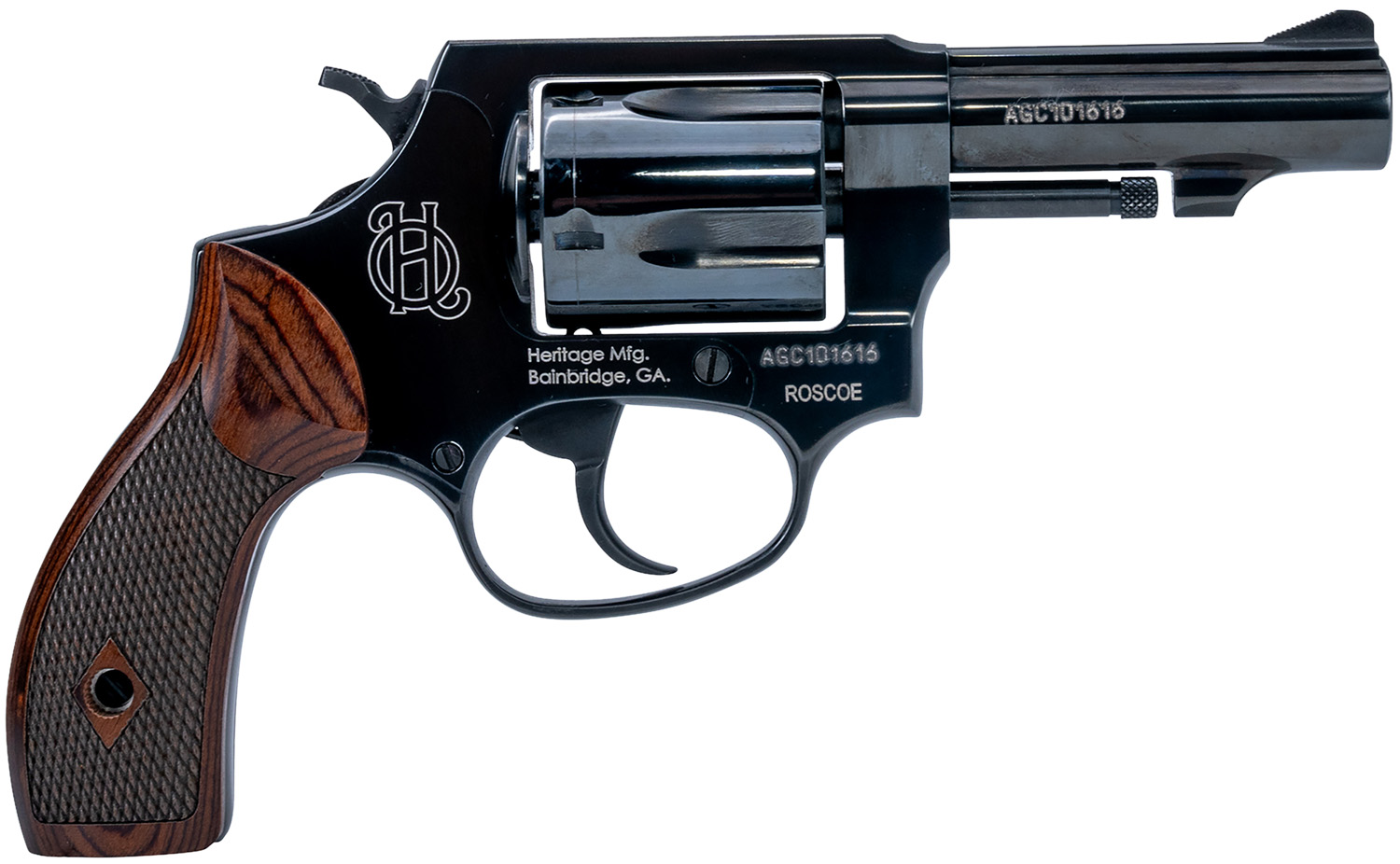 Heritage Mfg HR38B3W Roscoe  Small Frame 38 Special +P 5rd 3" Black Polished Alloy Steel Barrel & Cylinder, Black Polished Carbon Steel Frame, Wood Grip, Transfer Bar Safety