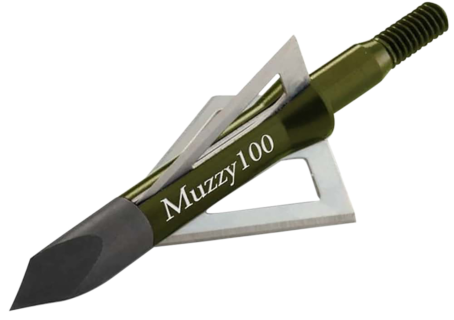 Muzzy 225 3- Blade Broadhead Trocar Tip Anodized Aluminum Ferrule Blades 100 Gr/6 Per Pack