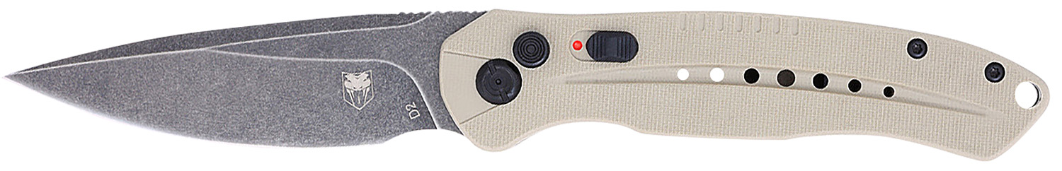 CobraTec Knives TANDIABLOAUTO Diablo  3.50 Folding Black Stonewashed D2 Steel Blade, 4.75 Tan Textured G10 Scales Handle