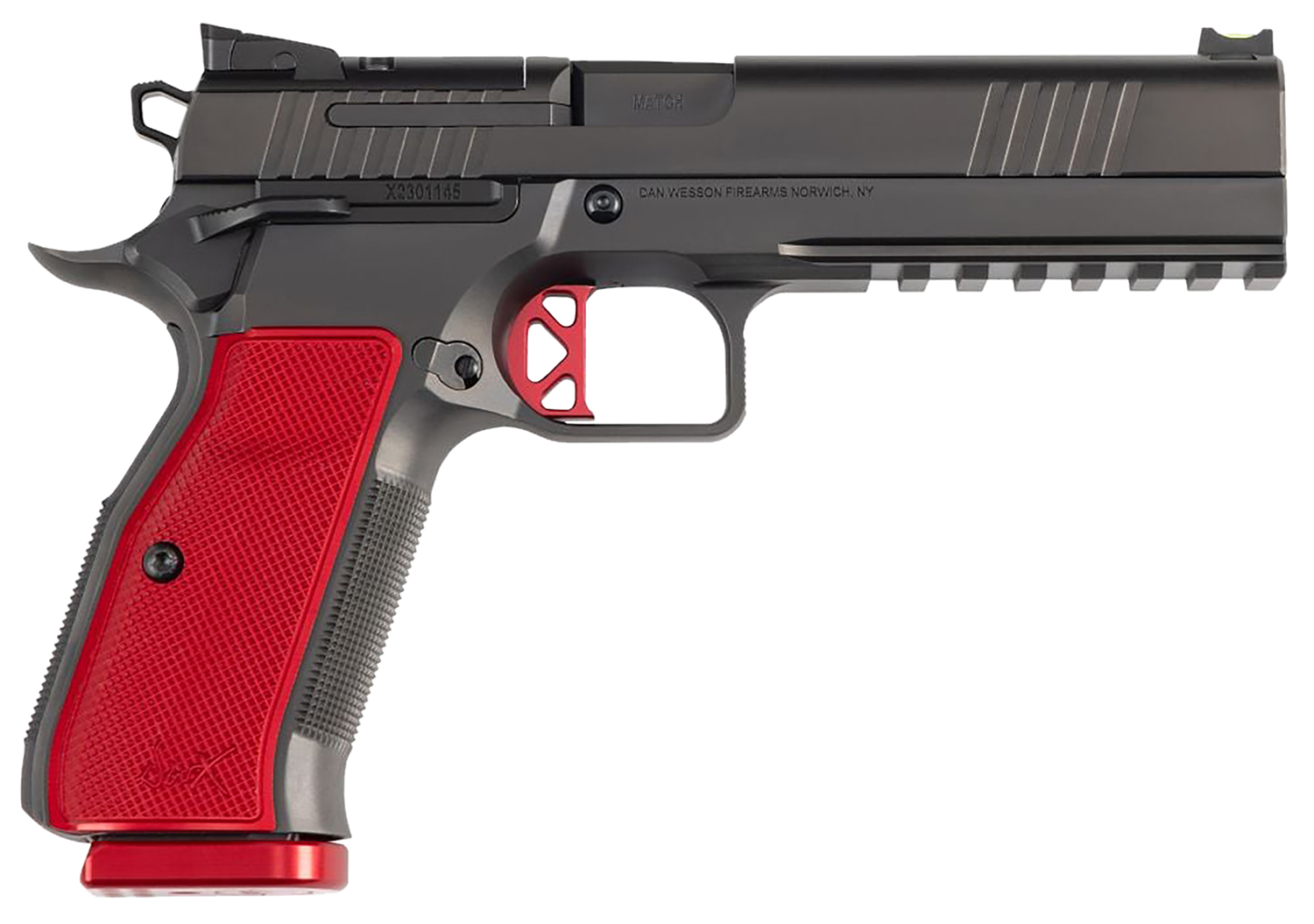 Dan Wesson 92013 DWX  9mm Luger 10+1 4.95 Black Match Grade Barrel, Black DLC Optics Ready Serrated Steel Slide, Black Aluminum Frame w/Beavertail & Picatinny Rail, Red Textured Aluminum Grip