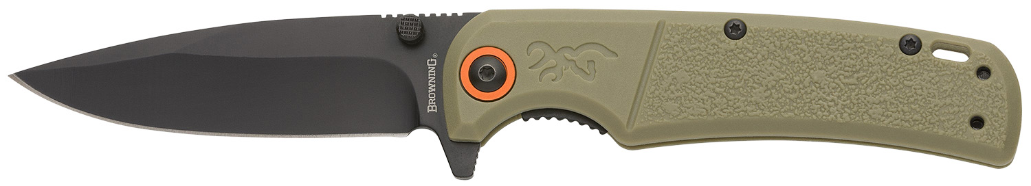 Browning 3220513 Buckmark Slim EDC 3.13" Folding Drop Point Plain Black Oxide D2 Steel Blade, Sage Textured Polymer Hand