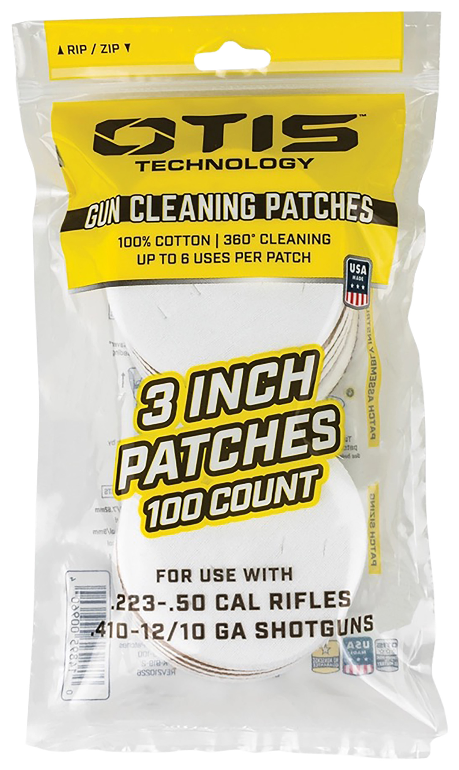 Otis FG-919-100 Cleaning Patches 3 in .22 to 12/10 Gauge 100 Count Cotton