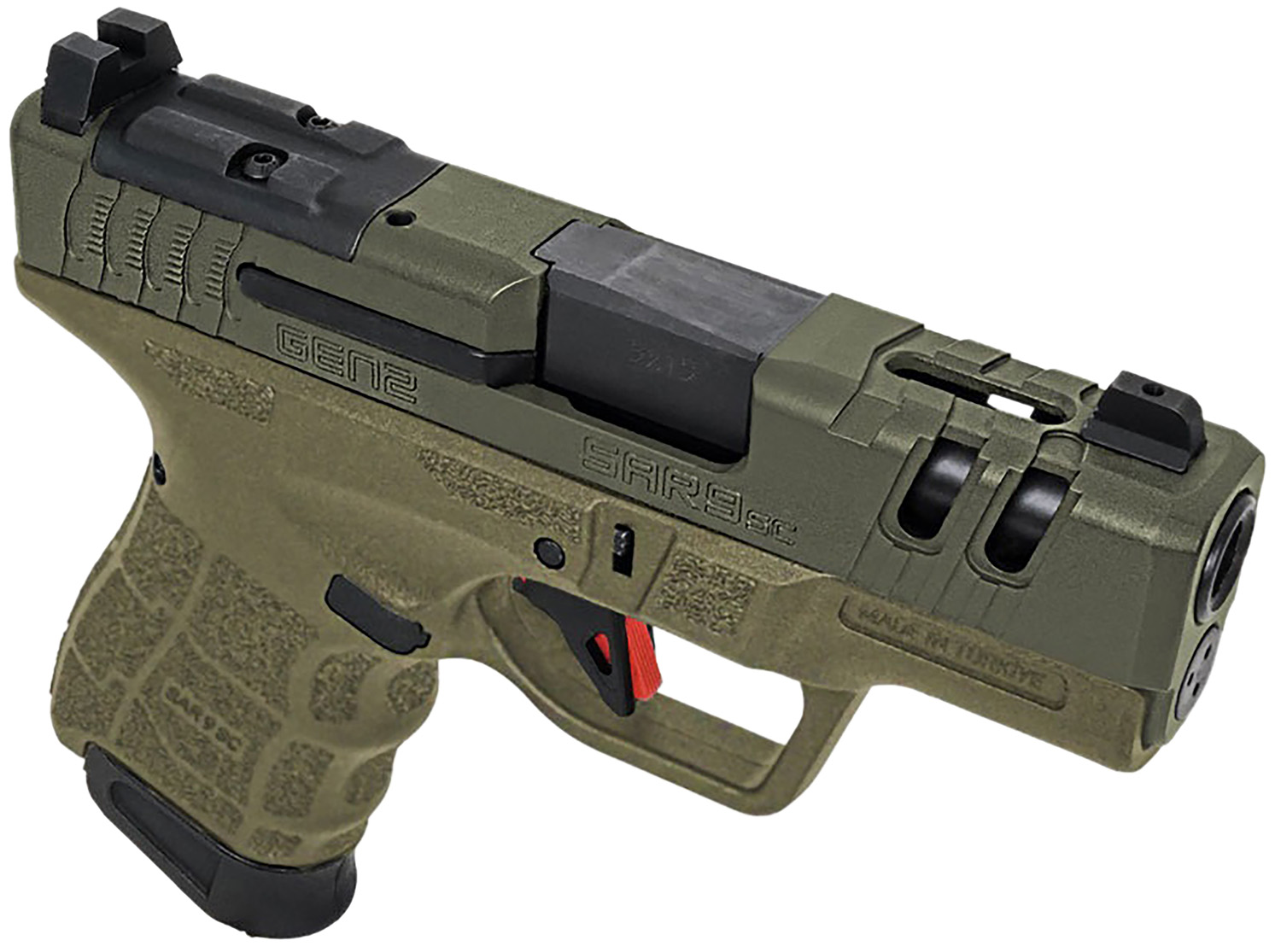 SAR USA SAR9SCG2OD SAR9 SC Gen2 Sub-Compact Frame 9mm Luger 15+1 3.30 Black Steel Barrel, OD Green Cerakote Steel Optic Ready/Ported/Serrated Slide, OD Green Polymer Frame, OD Green Polymer Grip