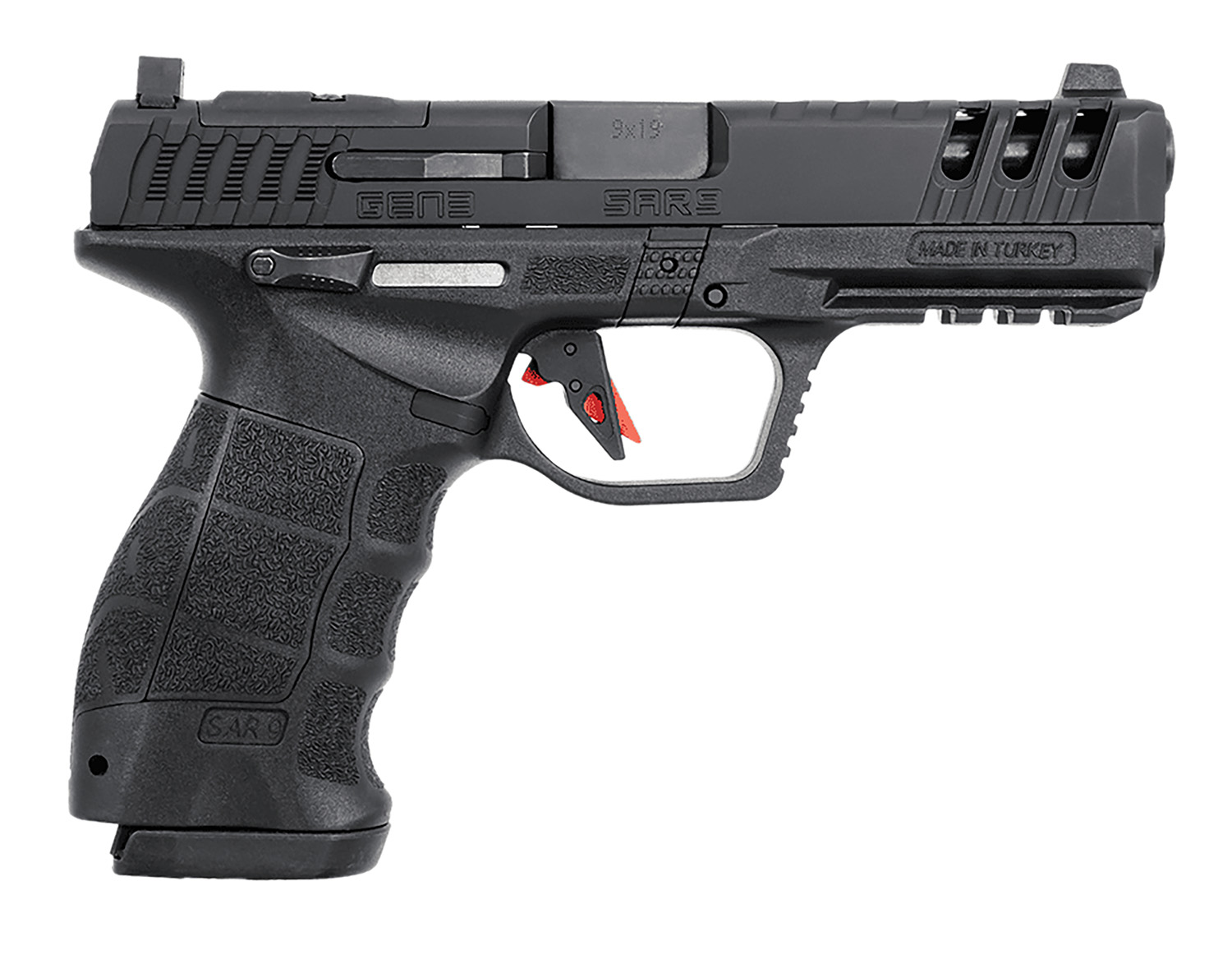 SAR USA SAR9G3BL SAR9 Gen3 Full Size Frame 9mm Luger 17+1 4.40 Black Steel Barrel, Black Cerakote Serrated Steel Slide, Black Cerakote Polymer Frame w/Picatinny Rail, Black Polymer Grip