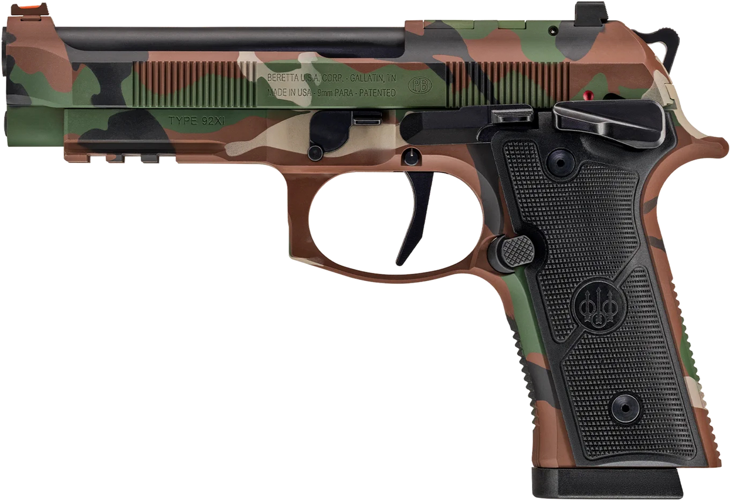 Beretta 92XI SAO 9mm BDU Camo – Stunning 4.7" Single Action Steel Frame Pistol 5 Beretta 92XI woodland camo left side