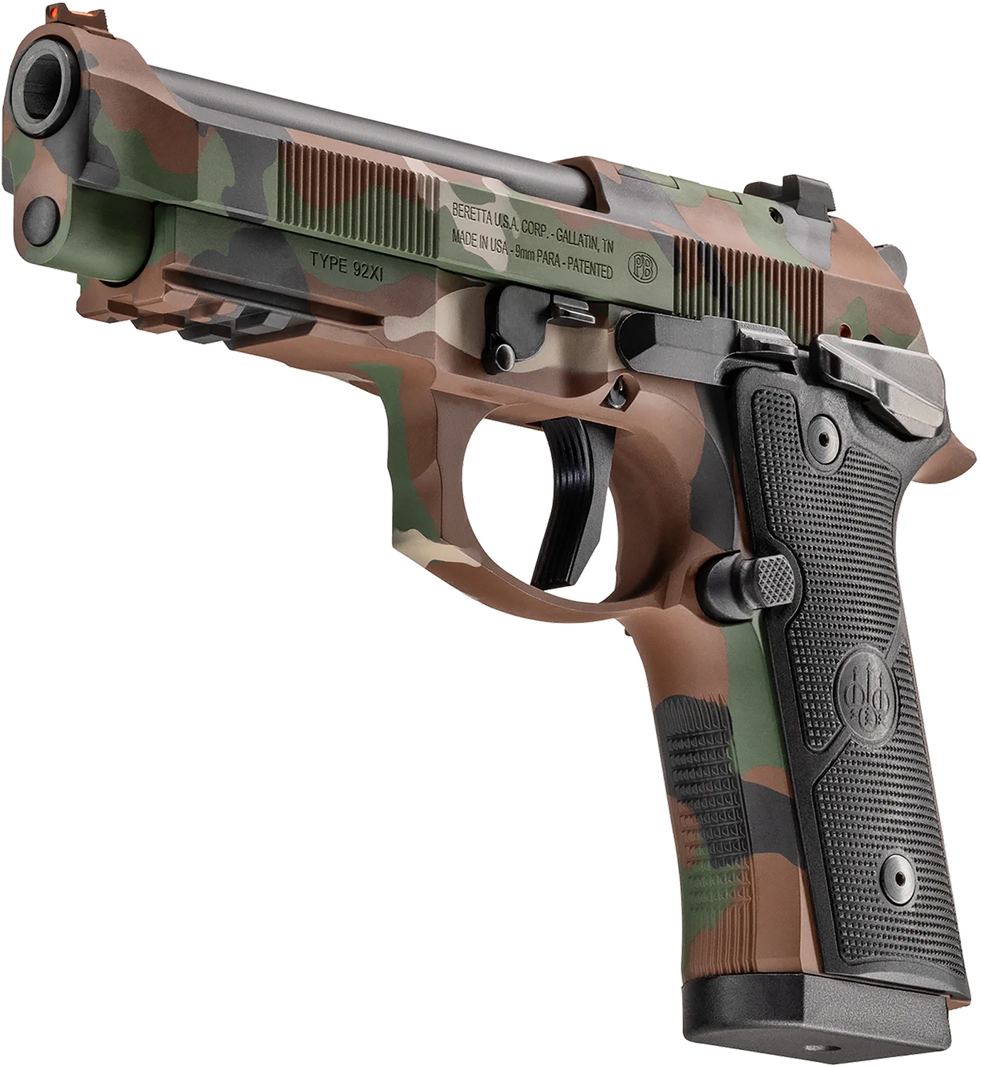 Beretta 92XI SAO 9mm BDU Camo – Stunning 4.7" Single Action Steel Frame Pistol 6 Steel frame 92 single action pistol angled