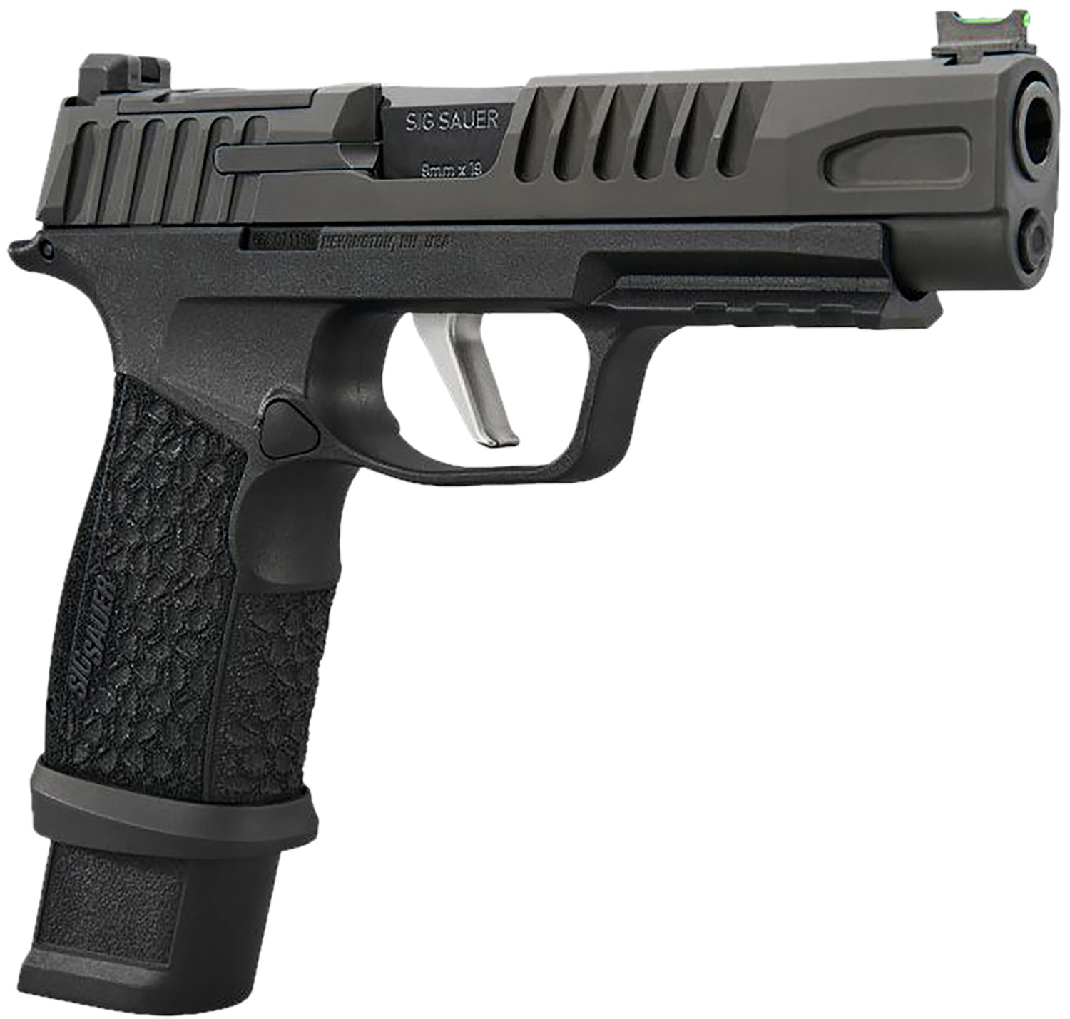 Sig Sauer P365 Fuse LXG Grip 9mm 21+1 4.3 in. - Superb Accurate Optic Ready 4 Sig Sauer P365 Fuse LXG Grip 9mm pistol with extended magazine, three quarter view