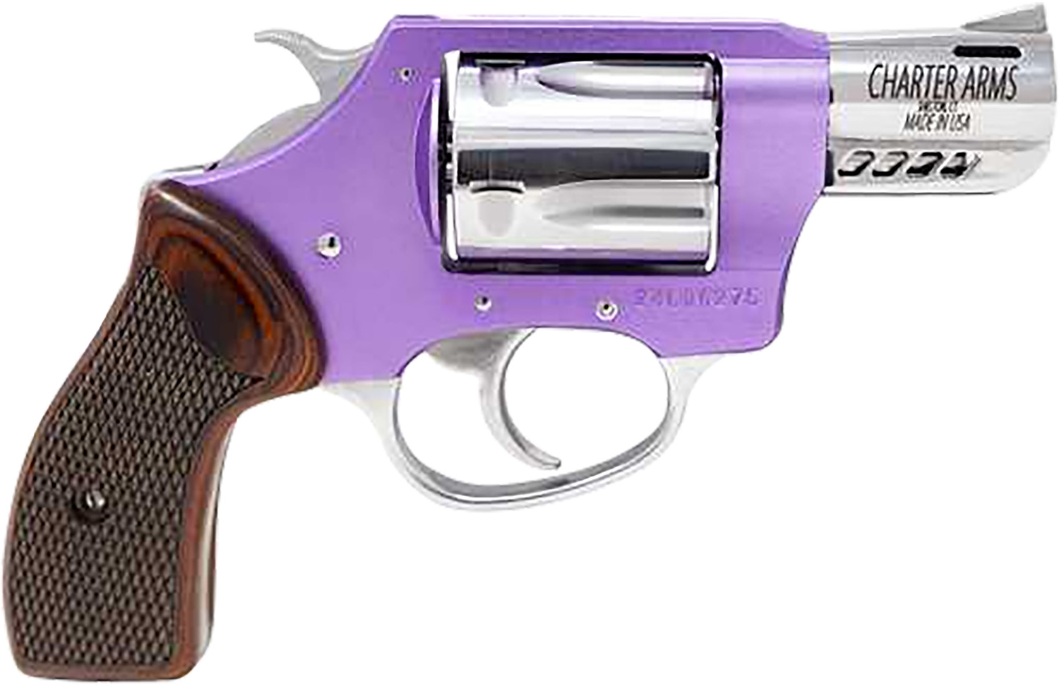 Charter Arms 53804 Off Duty Coyote 380 ACP 5rd 2 High Polished Ported Barrel & Cylinder, Lavender Aluminum Frame, Rosewood Checkered Grip, Standard Hammer