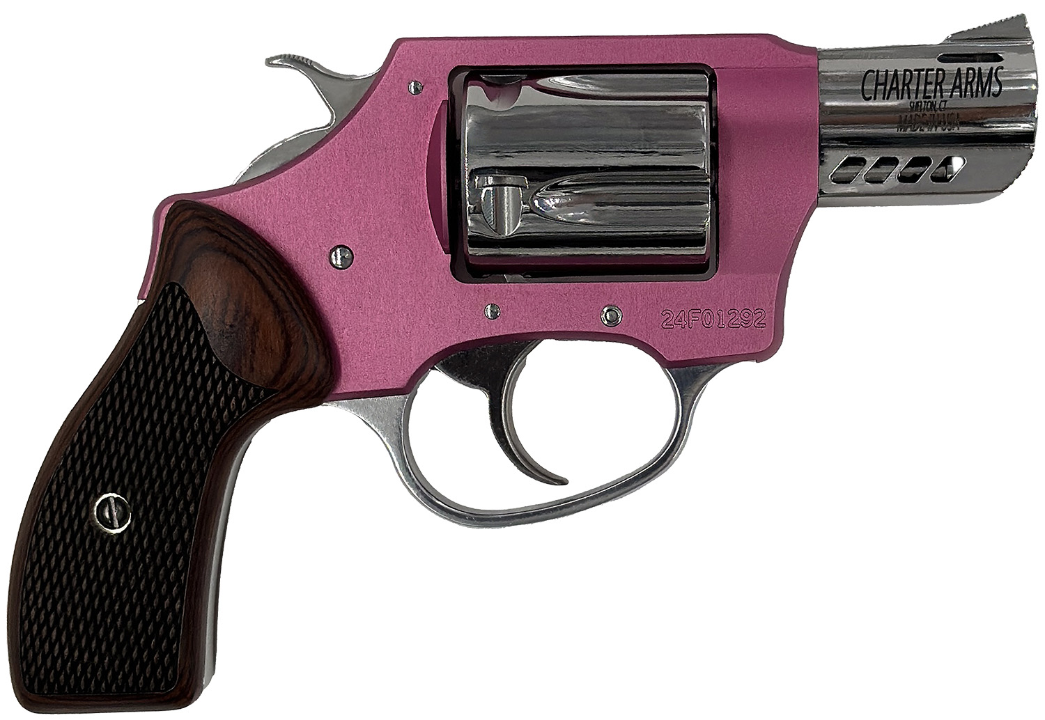 Charter Arms 53805 Coyote  380 ACP 5 Shot 2 High Polished Ported Barrel, High Polished Cylinder, Pink Aluminum Frame, Rosewood Checkered Grip, Exposed Hammer