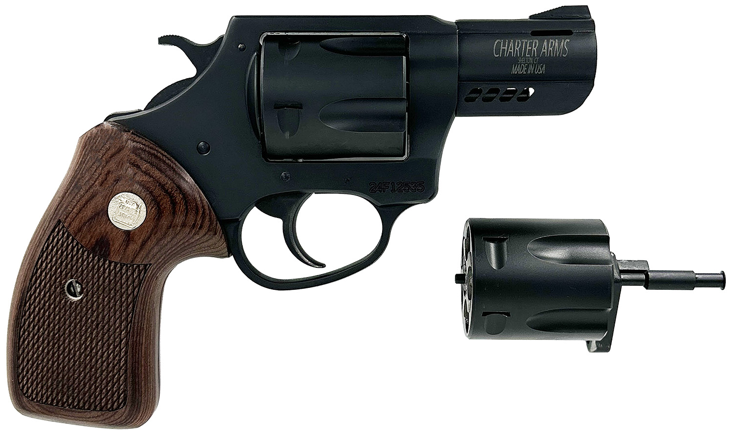 Charter Arms 13920 Double Dog  Large 9mm Luger/357 Mag/38 Special 5 Shot 2.20" Overall Black Passivate Stainless Steel Ported Barrel, Cylinder & Frame, Walnut Grip, Exposed Hammer